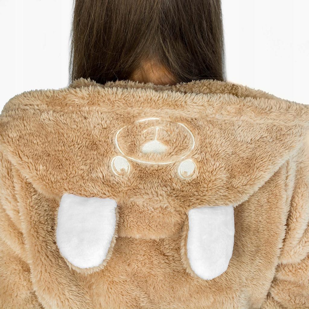 Dam teddybjörn morgonrock med huva, lång, varm, tjock, kigurumi jumpsuit L