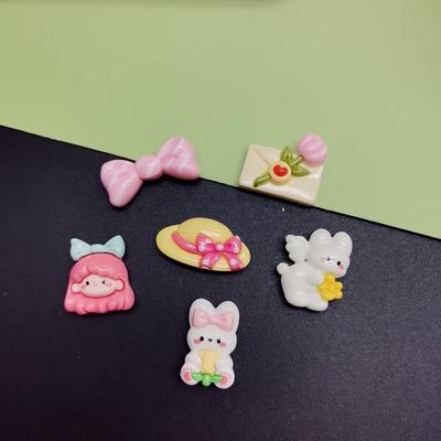 Kawaii Cartoon Rabbit Flower Girls Bow Resin Flatback Cabochon DIY Scrapbooking Decorative Craft Making Headgear Accessories