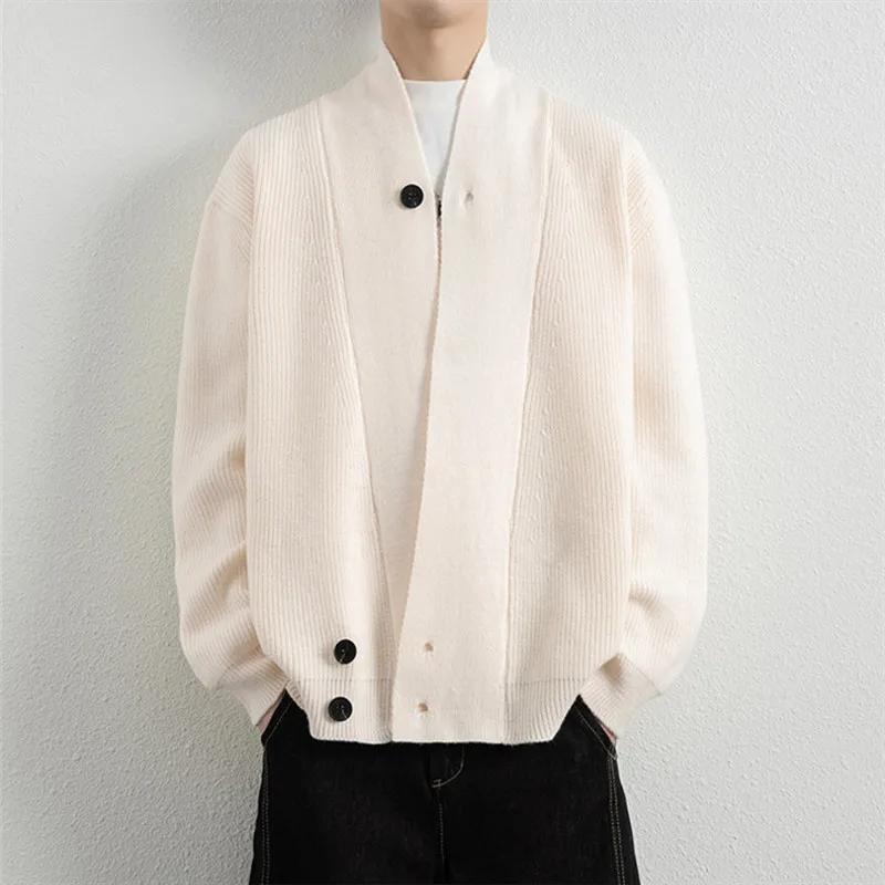Spring Autumn Fashion V-Neck Sweater Cardigans Men Youthful Vitality Loose Knit Sweatercoat Mens Solid Color Knitted Cardigans