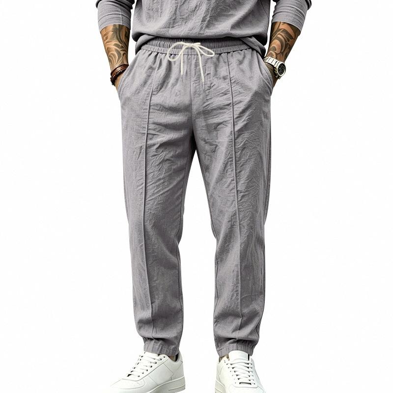 New Men’s Casual Sports Straight-leg Drawstring Trousers: Breathable Cotton-linen Casual Trousers