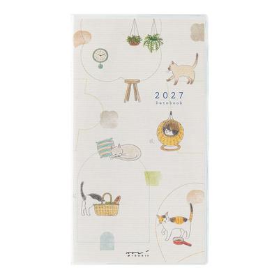 MIDORI Pocket Diary 22438006 2027 Slim Monthly Planner, Cat, January Start