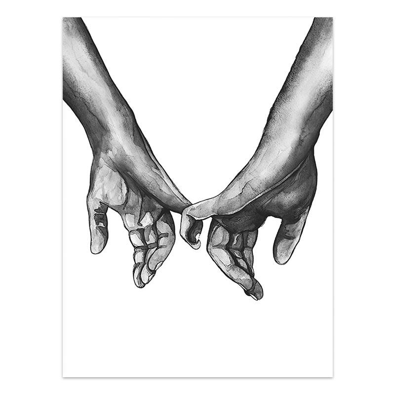 Black and White Love Holding Hands Canvas Painting Nordic Posters and Prints Wall Art Pictures Living Room Family Home Decor