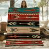 Comfortable Flannel Blanket with Southwestern Arrow Pattern - Tribal Style Design In Teal, Red, And Golden, Warm, Soft, Anti-Pilling, Machine Washable