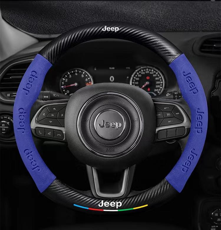 RKM3 Carbon Fiber Suede Car Steering Wheel Cover Jeep Grand Cherokee Wrangler Renegade Patriot Commander Compass Wagoneer Gladiator