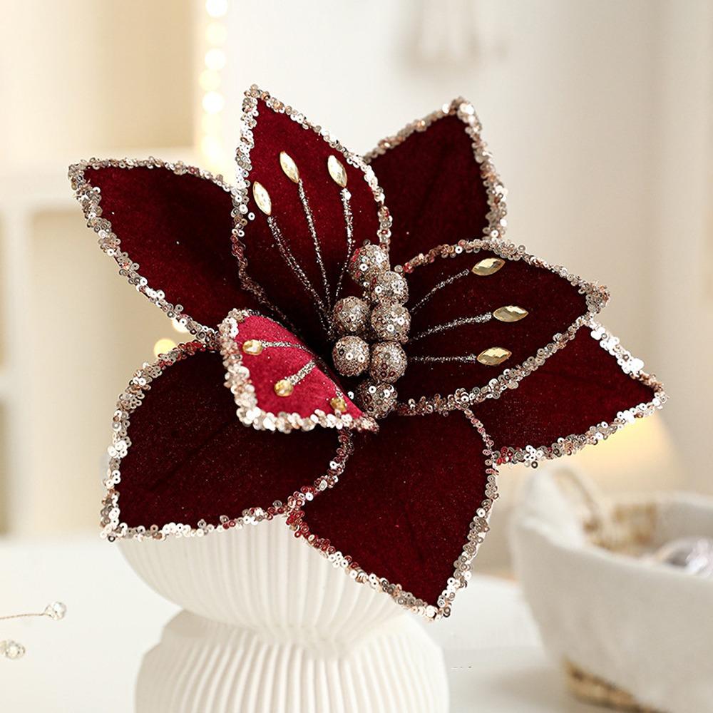 Simulation Artificial Flower 26cm Poinsettia Flower Xmas Tree Pendants  Christmas Celebration
