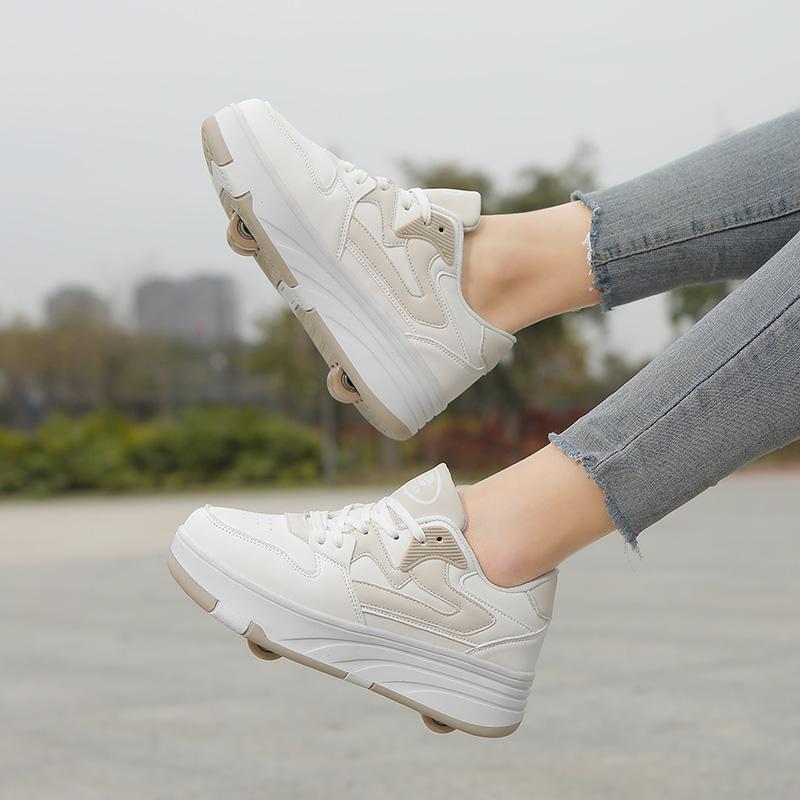 31-42 Chaussures de sport plates détachables à quatre roues pour enfants / femmes Patinage à roulettes d'extérieur Sports Filles Sports Patins à roulettes Chaussures