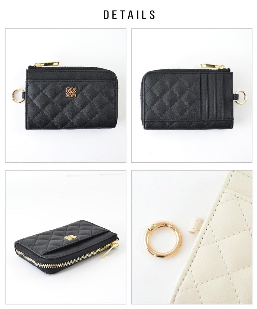 Greige Fragment Slim Quilted Card Case with Coin Commuter Pass IC Card Gold Stylish and Cute [Altrose] Case, Women's Wallet, Purse, Keychain, Holder,