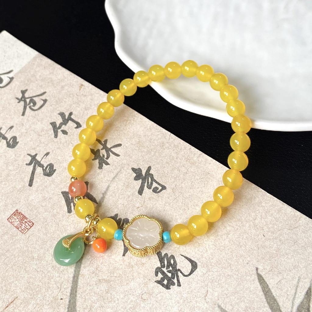 Natural Yellow Chalcedony Agate Bracelets - Chinese Style DIY Beaded Ornaments