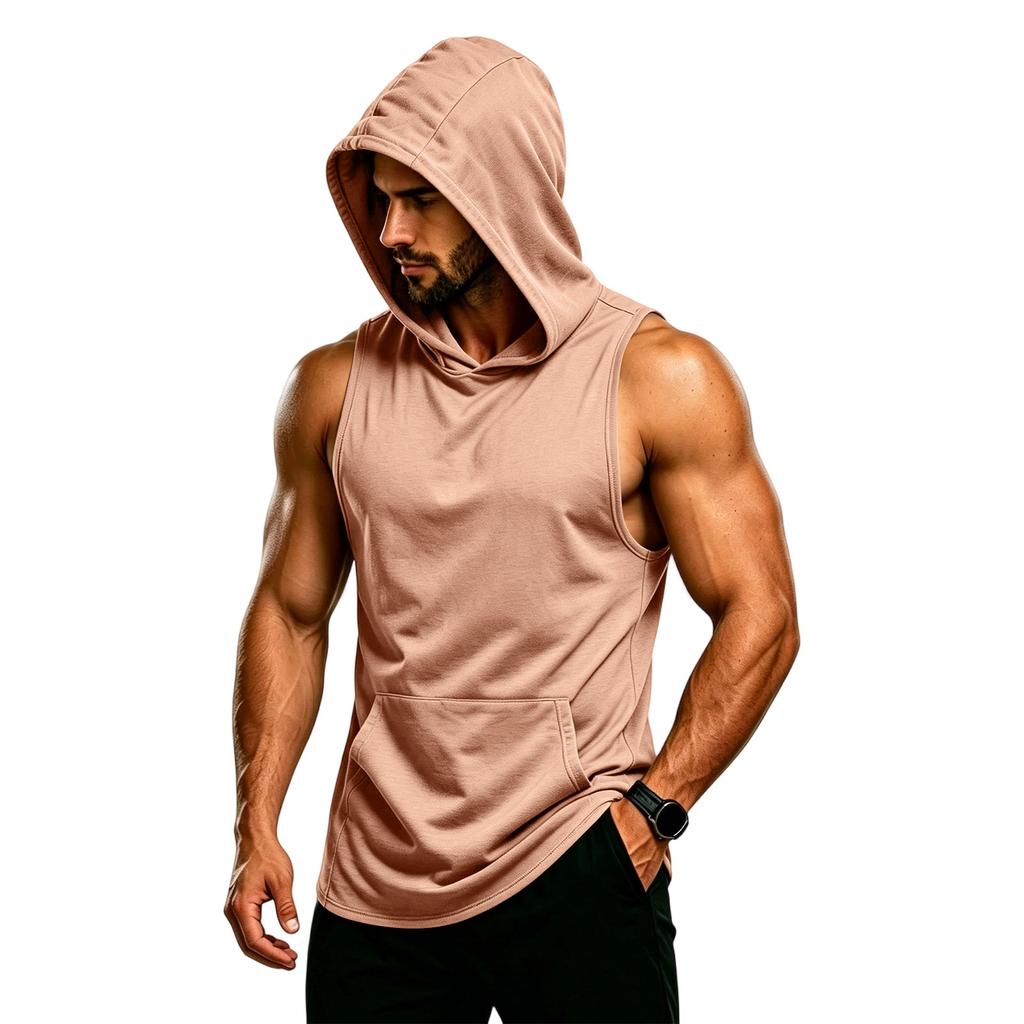 Men's Sleeveless Hoodie Muscle Fit Gym Tank Top Breathable Quick Dry Workout Vest for Fitness Training