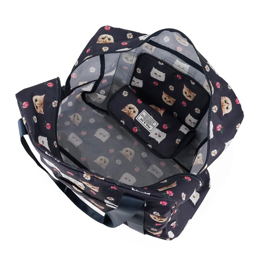 PAUL JOE ACCESSOIRES Faltbare Boston Tasche Gypsy Nunet Katzen-Print Chrysanthemen-Blumenprint Reiseausflüge Fitnessstudio Draußen Großes Fassungsvermögen & PJA-B845