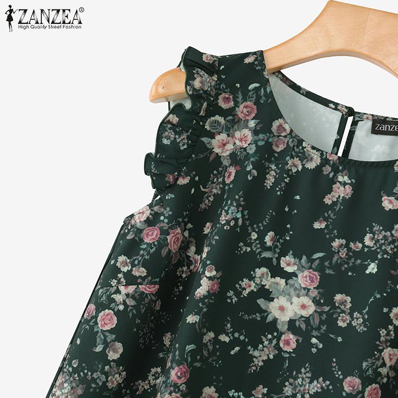 ZANZEA Maiouri casual de damă cu gât rotund, imprimeu floral și fără mâneci