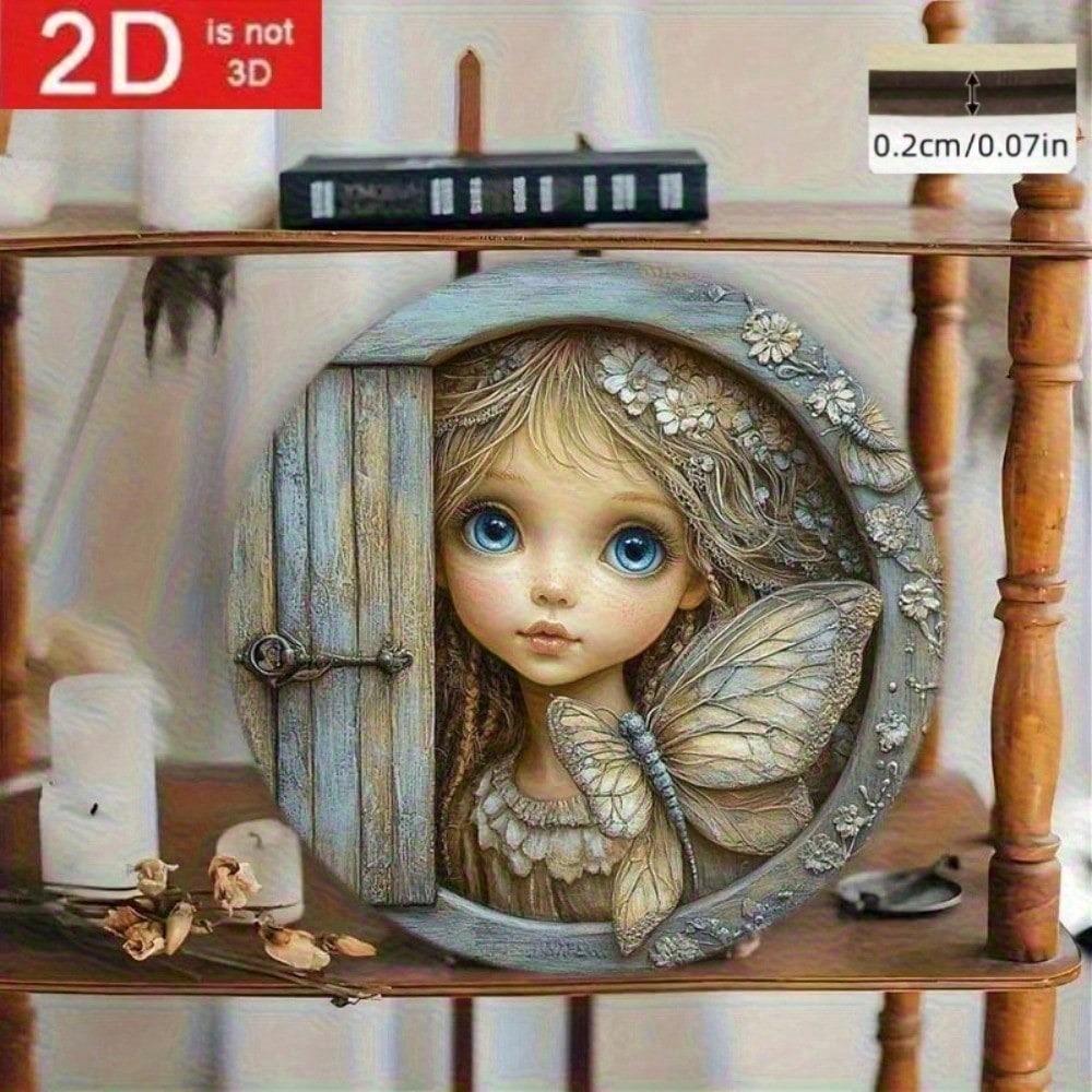 Whimsical Winking Fairy Door 2D Metal Wall Art, 3D Illusion Eye with Wing Home Decor, Quirky Fairy House Decoration for Garden