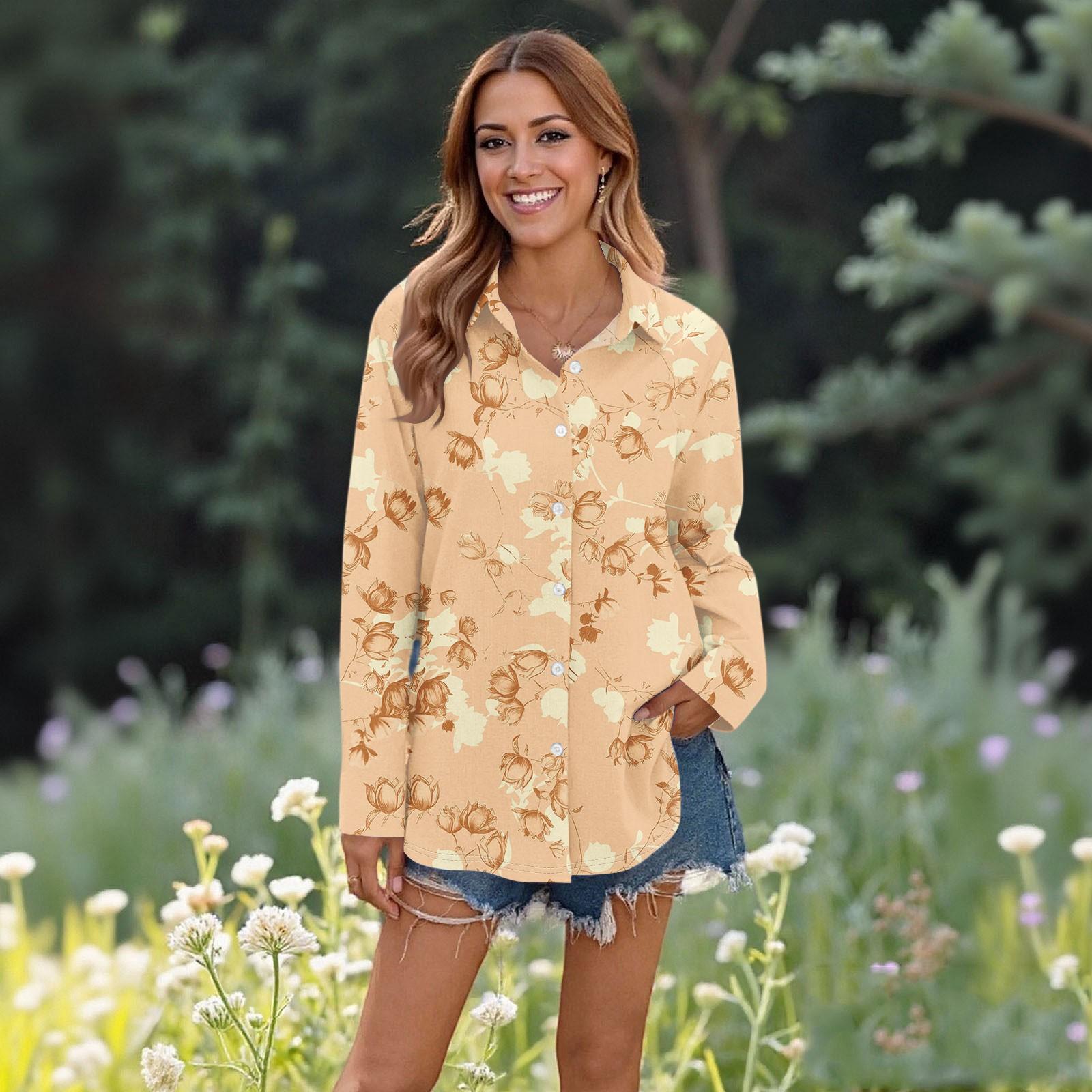 

Женские повседневные модные топы с длинным рукавом и пуговицами, свободная рубашка XL оранжевый