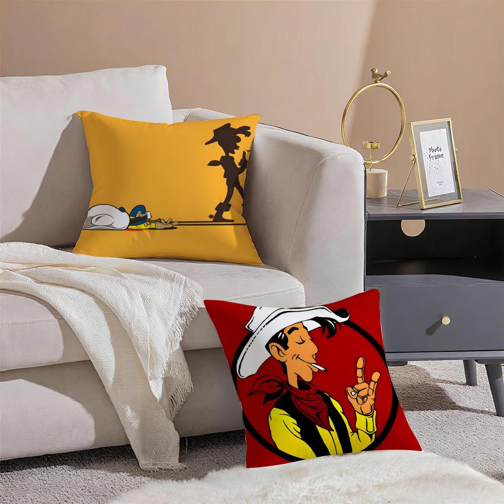 Cartoon Classic LLucky LLuke Cushion Cover Pillowcase Short Plush Invisible Zipper Room Sofa Cushion Cover