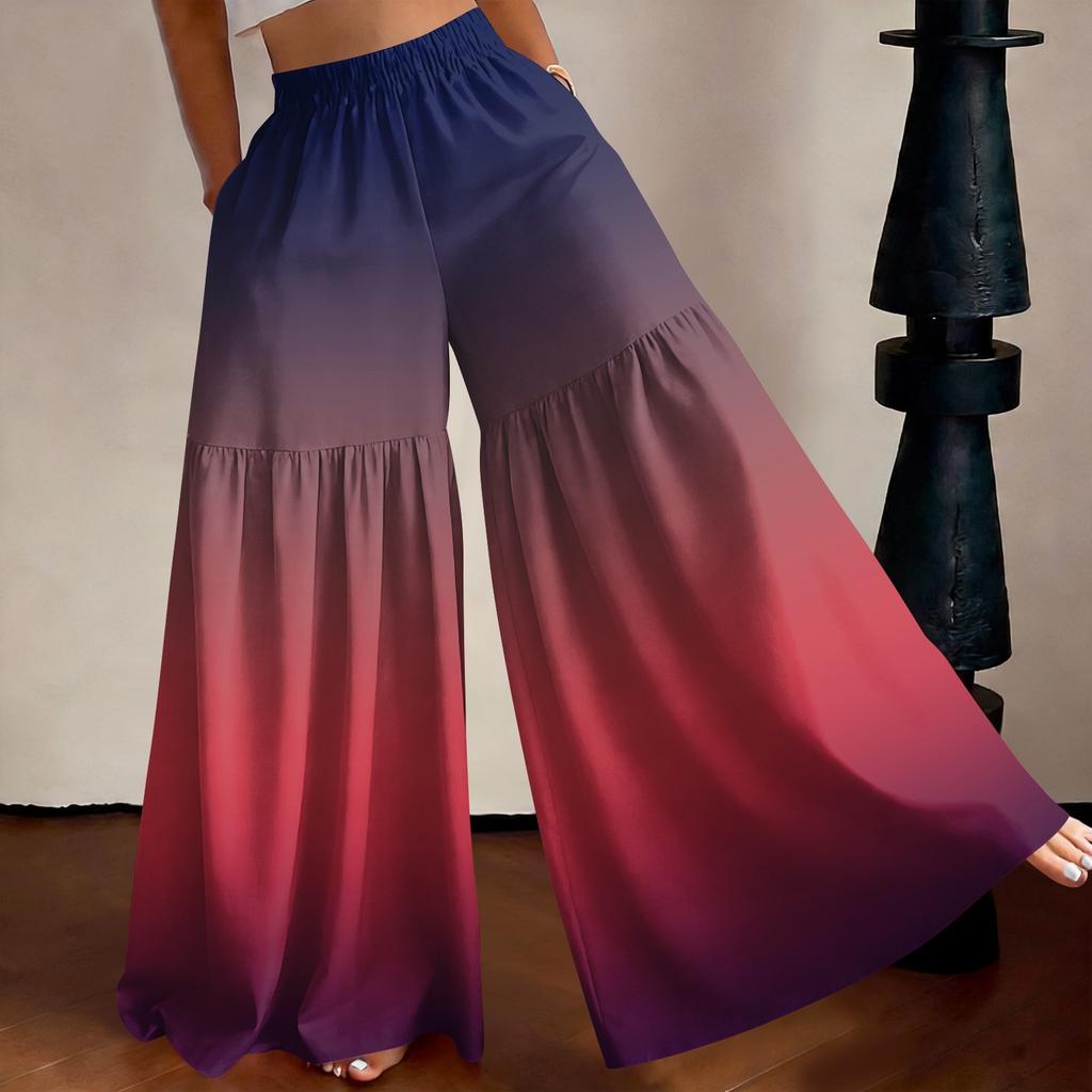 Damen High Waist Weite Hosen Lockerer Schnitt Leicht Fließend Farbverlauf Druck Lässige Hosen Elastischer Bund Bequeme Passform