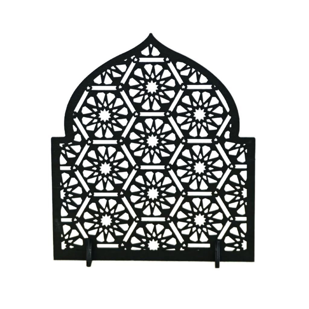 Handcrafts Eid Mubarak Ramadans Wood Hollowed Carving Table Sign Decors Ornament for Muslims Islamics Party Supplies