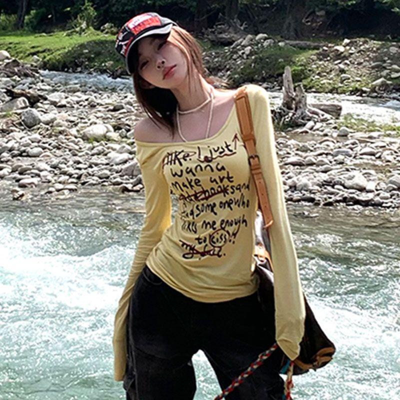 Autumn New Pure Desire Style Spicy Girl Short Style Pure Cotton Long Sleeved T-shirt for Women Slim Fit and Versatile Design Sense Top for Women