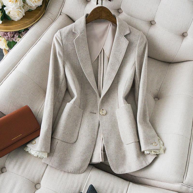 

Women Blazers Jackets Long Sleeve Elegant Office Lady Fashion Outerwear Vintage Fashion Single Breasted Female Coats 3XL сірий