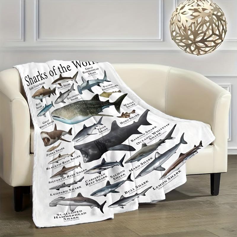 [1pc Educational Blanket] 1pc Hypoallergenic Educational Flannel Blanket - Sharks of the World | Durable, Tear-Resistant, Coasta