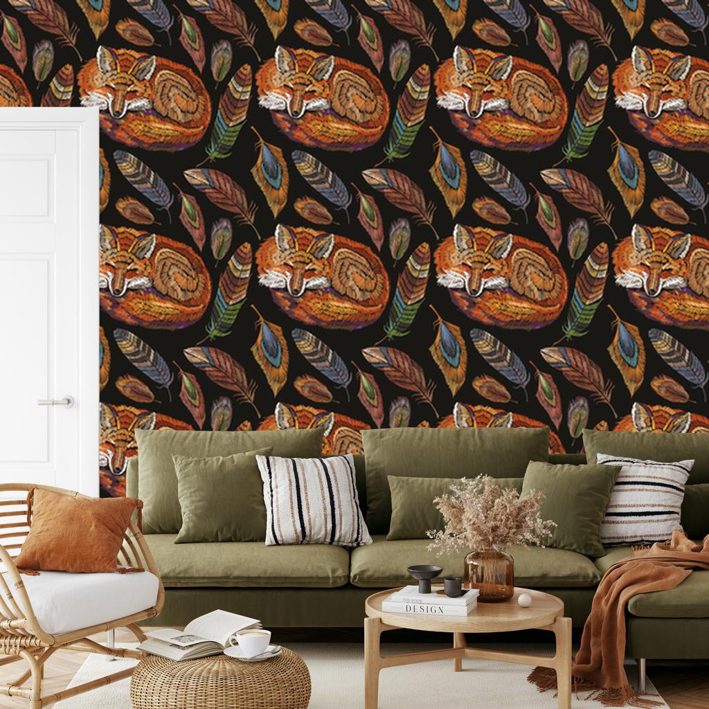 Colorful Fox Feather Wallpaper for Living Room and Bedroom 50x1000