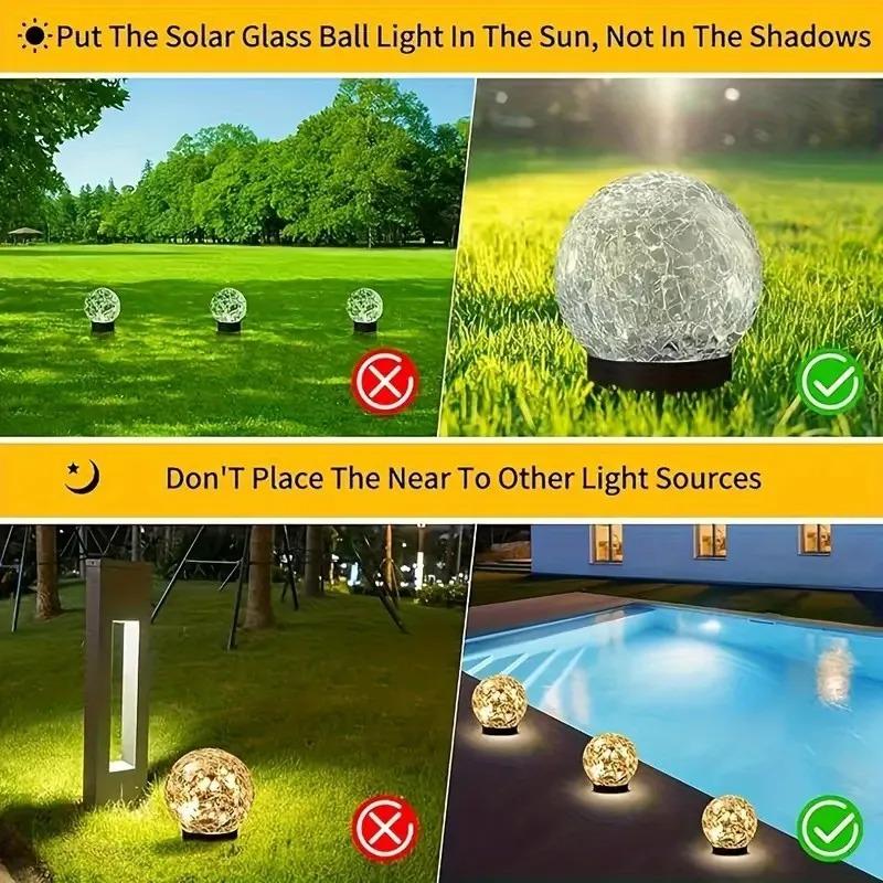 Solar LED Light Waterproof Cracked Glass Ball for Garden Outdoor Path for Patio and Yard Lawn Backyard Festival Decoration Lamp