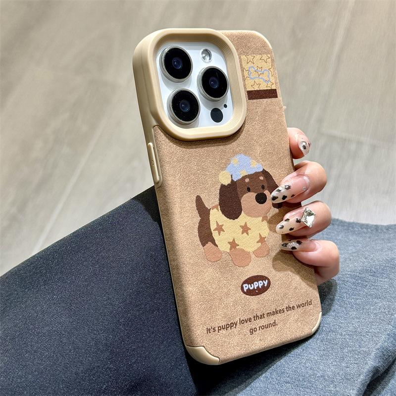 Autumn and Winter Leather Cute Dog Three dimensional Doll Iphone16promax Apple 14 Mobile Phone Case 15 13 Cartoon