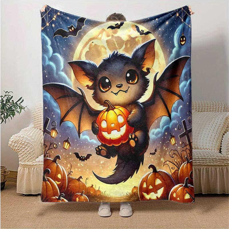 1pc Cute Bat Halloween Blanket  Home Decorative for All Seasons, Living Room, Travel, Camping