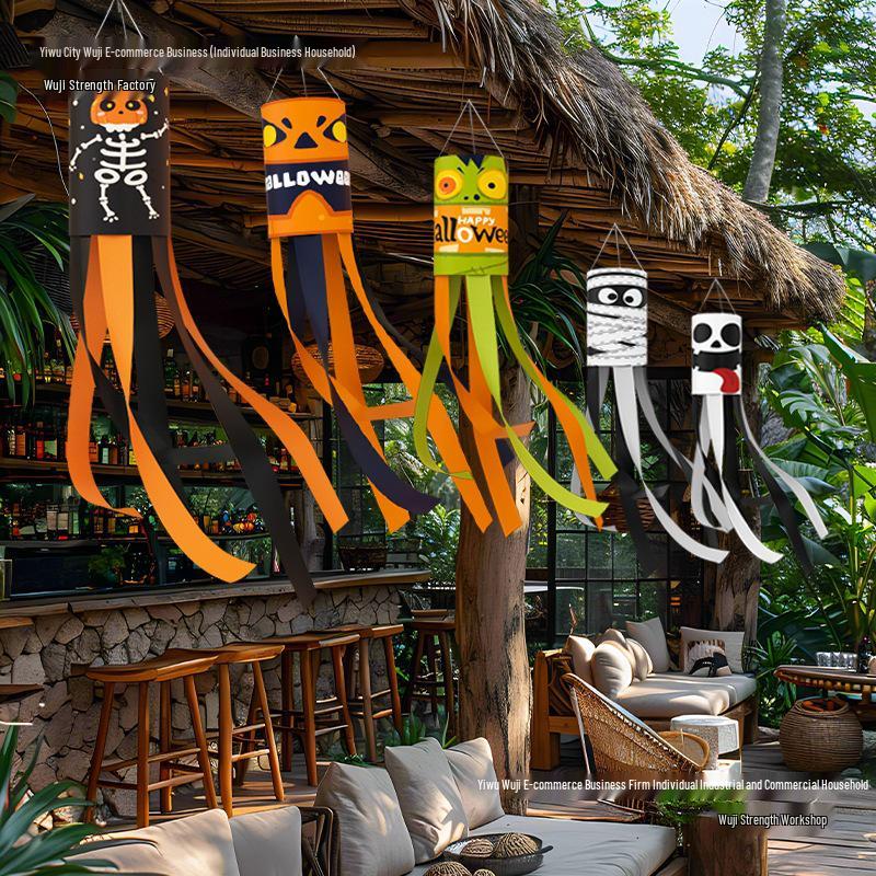 Halloween Outdoor Hanging Decorations: Pumpkin & Ghost Wind Sock Flags