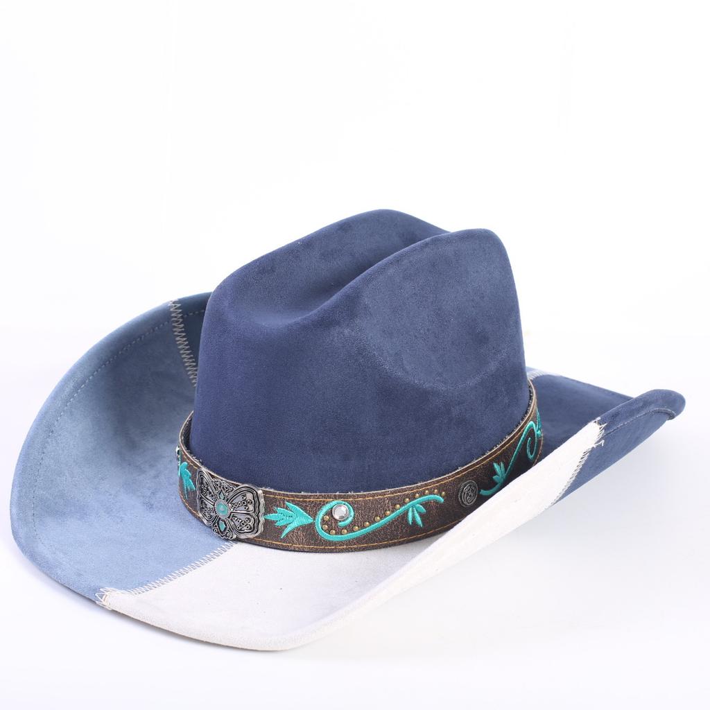 Popular European and American classic splicing suede western cowboy hat men's and women's senior big-brimmed cowboy hat