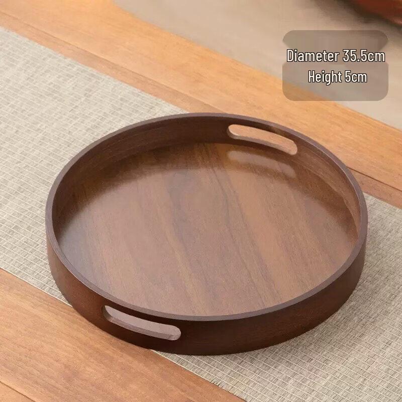 Walnut Finish Round Bamboo Tea Tray
