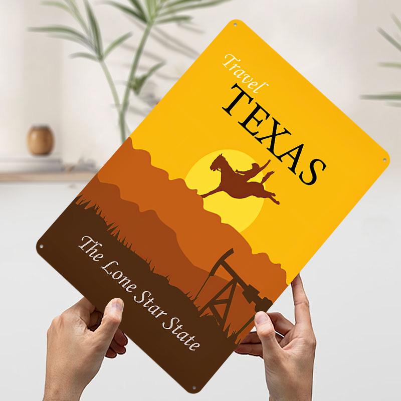 

Texas Travel Vintage Poster Customized Wall Art Vintage Metal Signs Retro Tin Plaque for Man Cave Room Decoration Gaming Decor 7.9x11.8In(20x30cm)