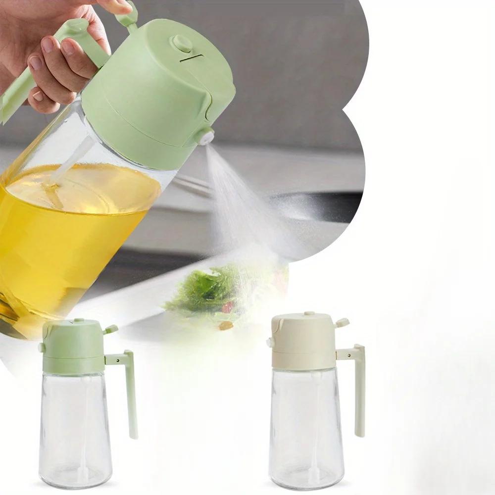 2-in-1 Glass Bottle Sprayer Outdoor Grill Olive Oil Diffuser Kitchen Vinegar Soy Sauce Spray Dispenser Opening Lid Cooking Tool