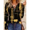 T-shirt da donna con stampa creativa, zip e maniche lunghe, traspirante, morbida e confortevole, adatta per l'abbigliamento casual tutto l'anno
