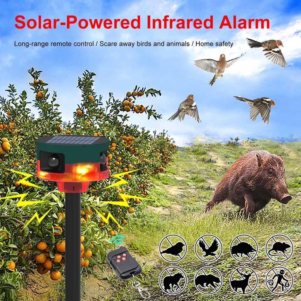 Solar Outdoors Motion Sensor Alarm with 13 Sounds Strobe Lights Support Recording Animals Repelling Device