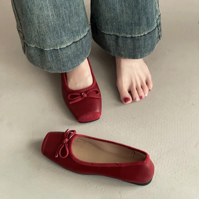 Bow Ladyshoes Doudou Shoes Method Gentle 2025 New Summer Shallow Mouth Fashion Square Head Commuting Versatile Single Shoes Women