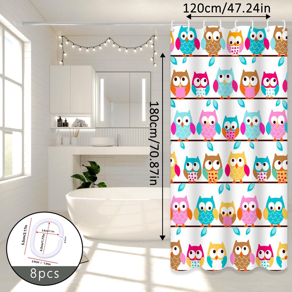 Cute Owl Shower Curtain Colorful Cartoon Owls Bathroom Decor Waterproof Bath Curtain Fun Animal Print Shower Curtains for Kids