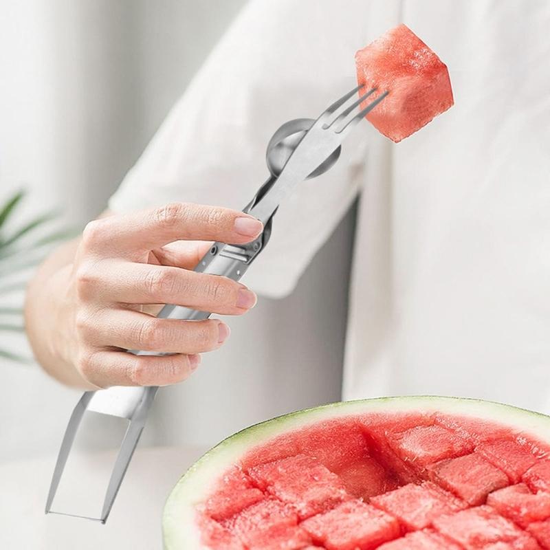 2Pcs Melon Cutter With Ergonomic Grip Baller Fork Fruit Slicer For Safe Watermelon Honeydews Slicing And Dicer Tool