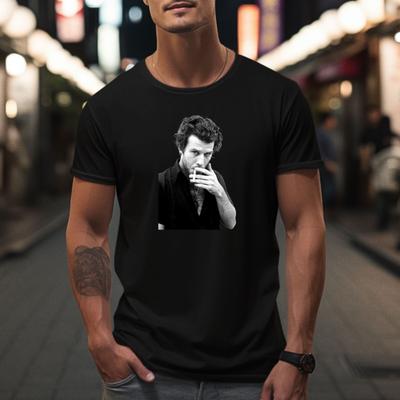 Tom Waits T-Shirt Junger Tom Waits raucht eine Zigarette Bedrucktes Kurzarm-Top