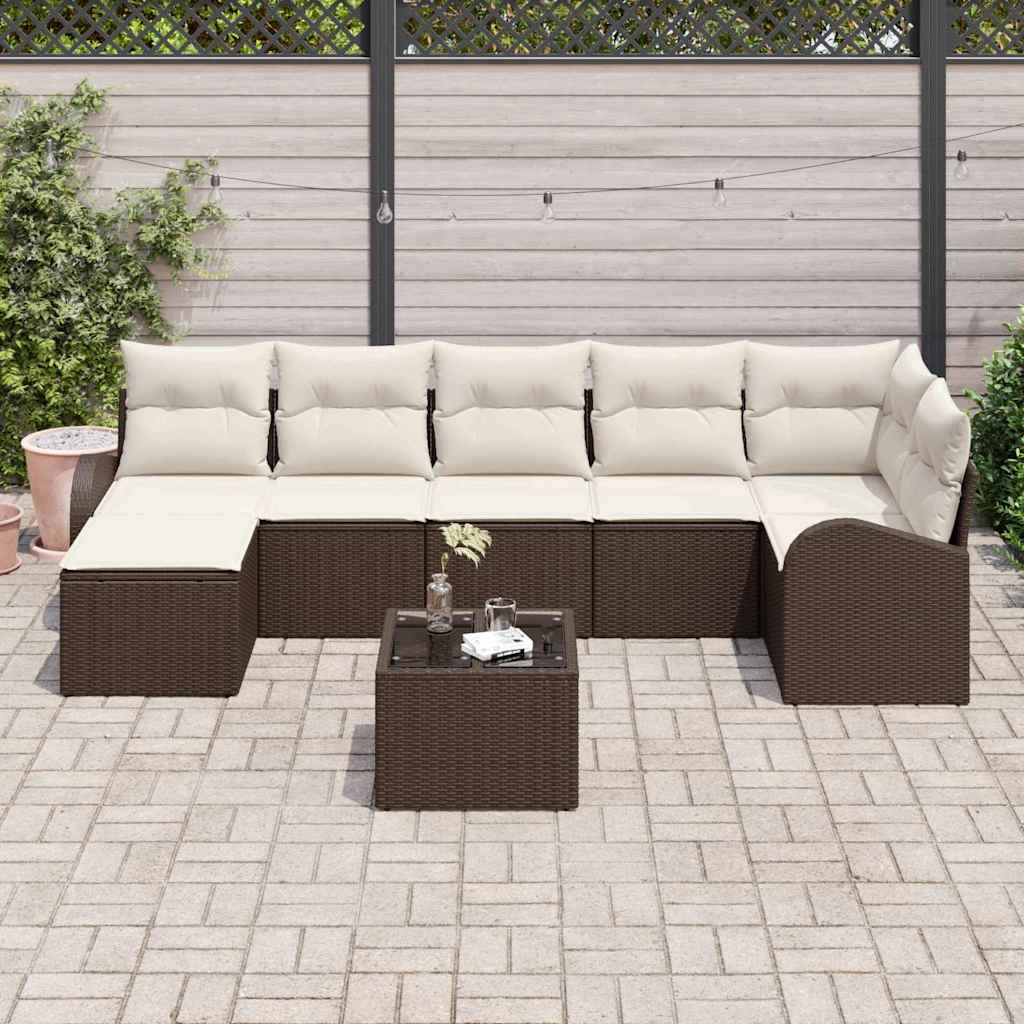 Garden Sofa Set with Cushions 8 pcs Brown Poly Rattan