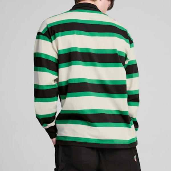 Puma X Carrots Collaboration Fashion Embroidered Carrot Badge Striped Long Sleeve Polo Shirt Unisex Polo Shirts White Black Green 627444-86
