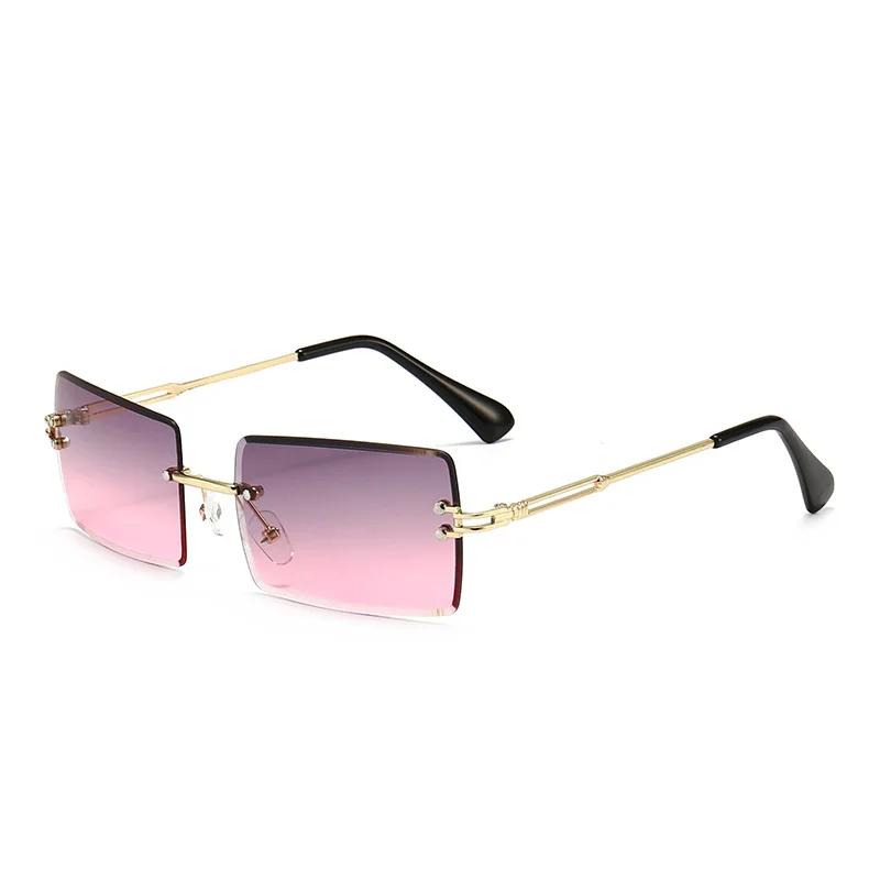 Vintage Brown Square Sunglasses Woman Luxury Brand Small Rectangle Sun Glasses Female Gradient Mirror Rimless Oculos De Sol