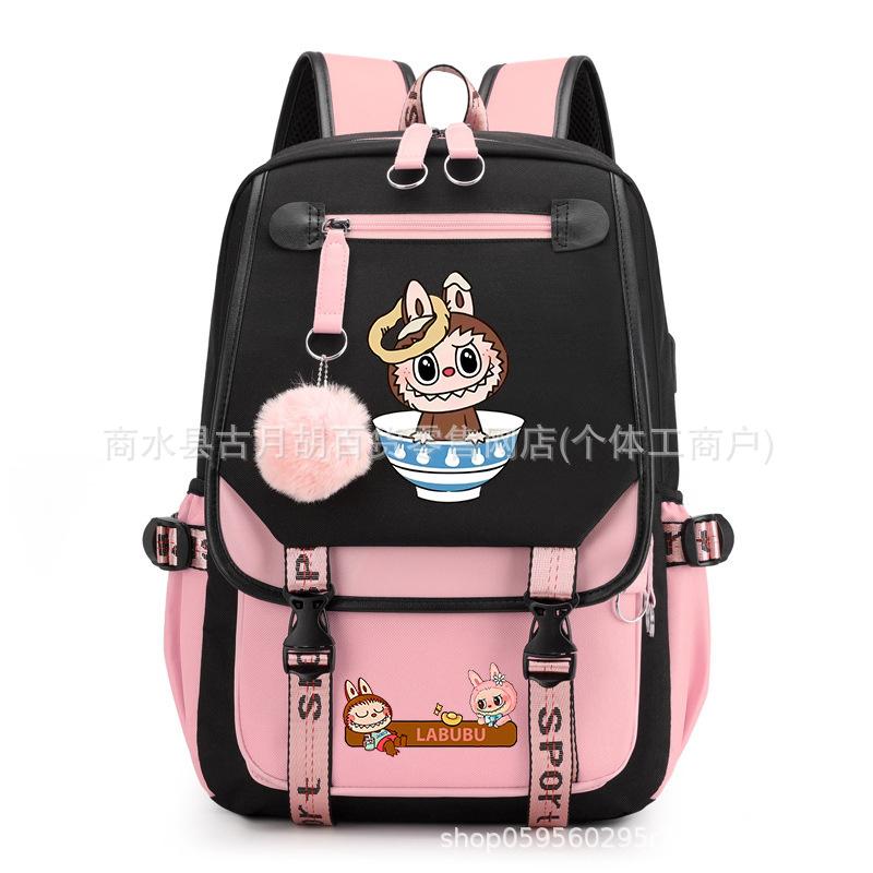 School Bag Printed Backpack USB Port Anime Cartoon Student Large Capacity Canvas Bag