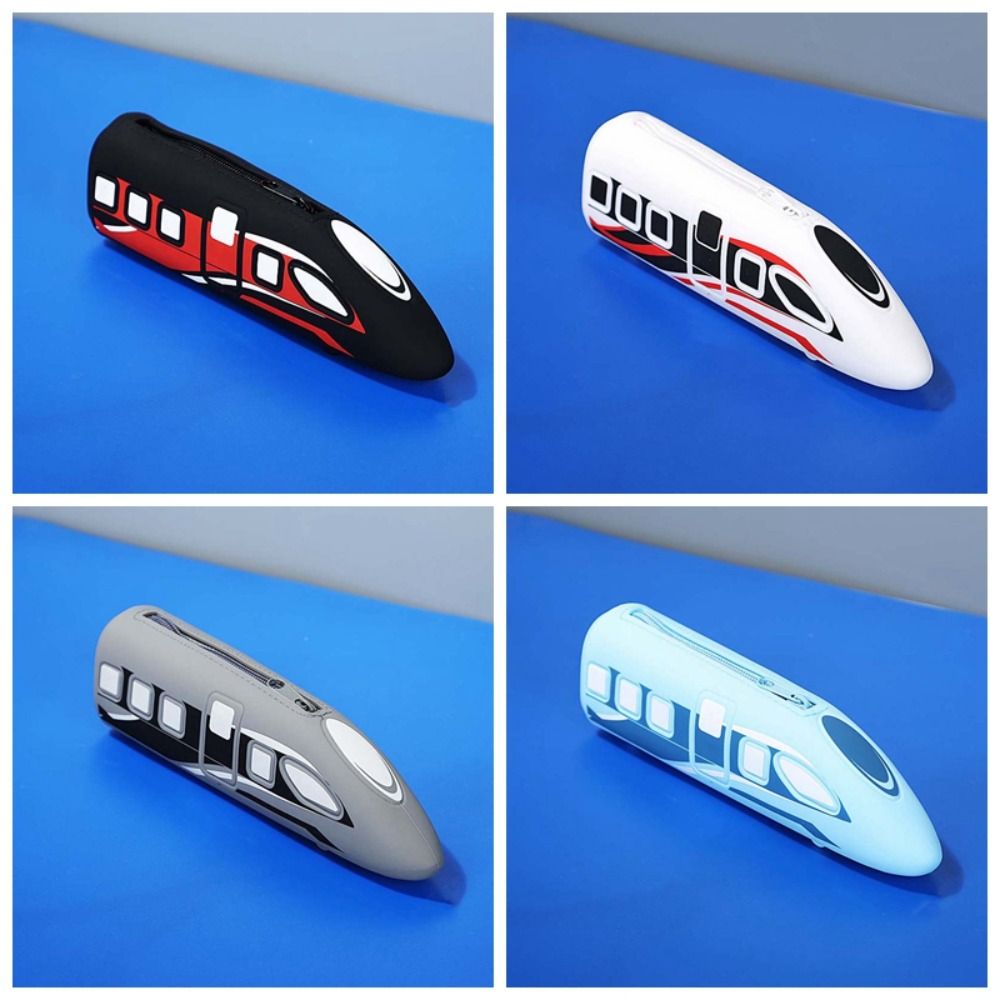 Cartoon High-speed Rail Pen Bag Drop-proof Large Capacity Storage Pencil Pouch Portable Multi-functional Silicone Pen Organizer