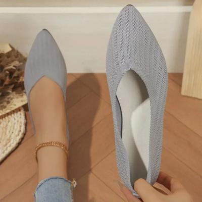 Ballerinas mit runder Spitze für Damen Bequeme Strick-Ballerinas Lässige Slipper Flache Schuhe Büro Bootsschuhe Übergröße Mokassins