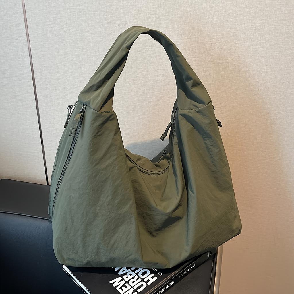 Chic Solid Color Nyl Tote Bag with Multiple Zipper Pockets, Casual Handbag Shoulder Bags for Women College, Work, Everyday Us