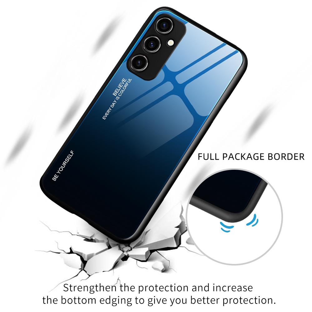 For Samsung Galaxy A34 5G Gradient Color Phone Case Tempered Glass+PC+TPU Hybrid Shell Shock Absorption Cover