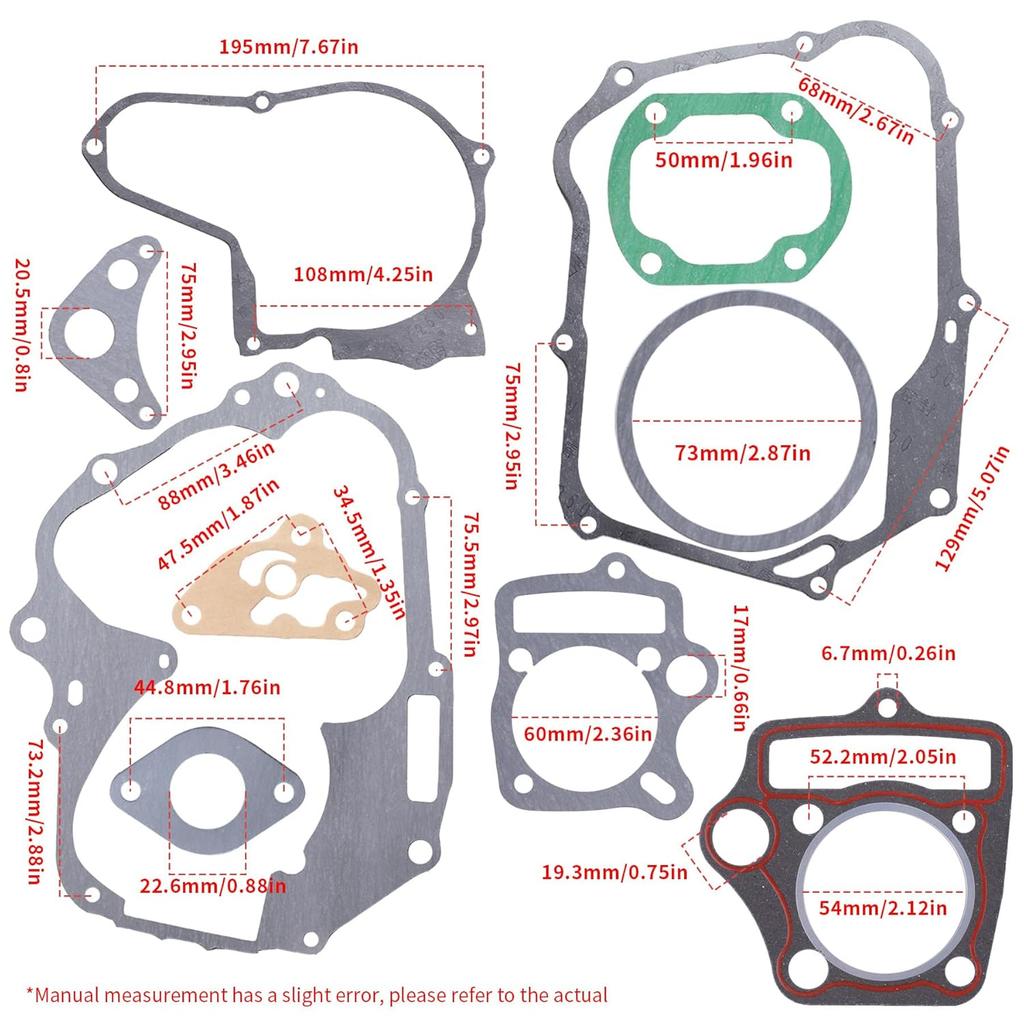 Gasket Set Compatible with Chinese Honda Engine 110cc 125cc Taotao ATV Dirt Bike Go Kart Quad 4 Wheeler Dune Buggy Coleman Coolester SSR Apollo