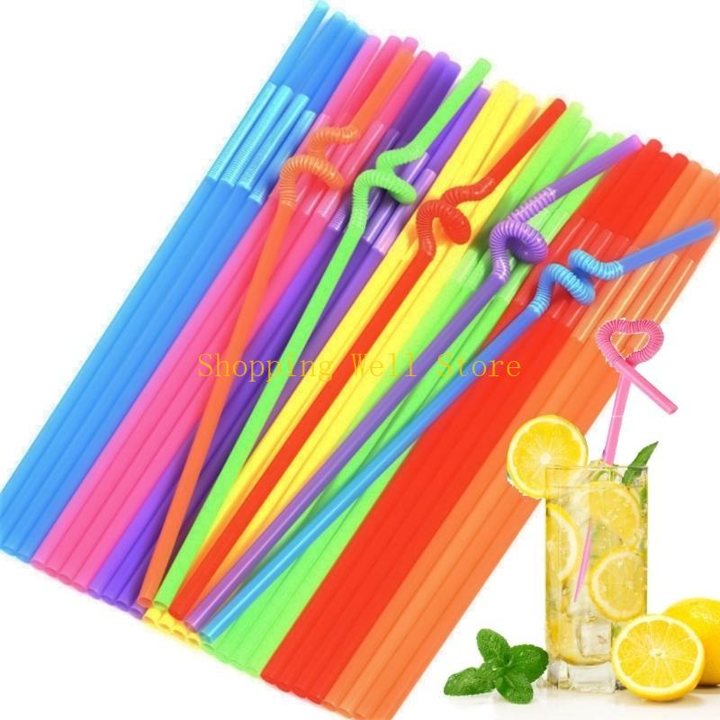 KX4B 100 Count Party Straw Colorful Straw Bendable Straw Drinking Straw Throwaway Straw Drinking Tube for Various Occasion