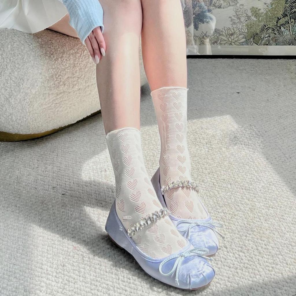 Elegant White Cable Knit Mid-Calf Socks: Women's Ballet Style Lace Mesh Leg Warmers