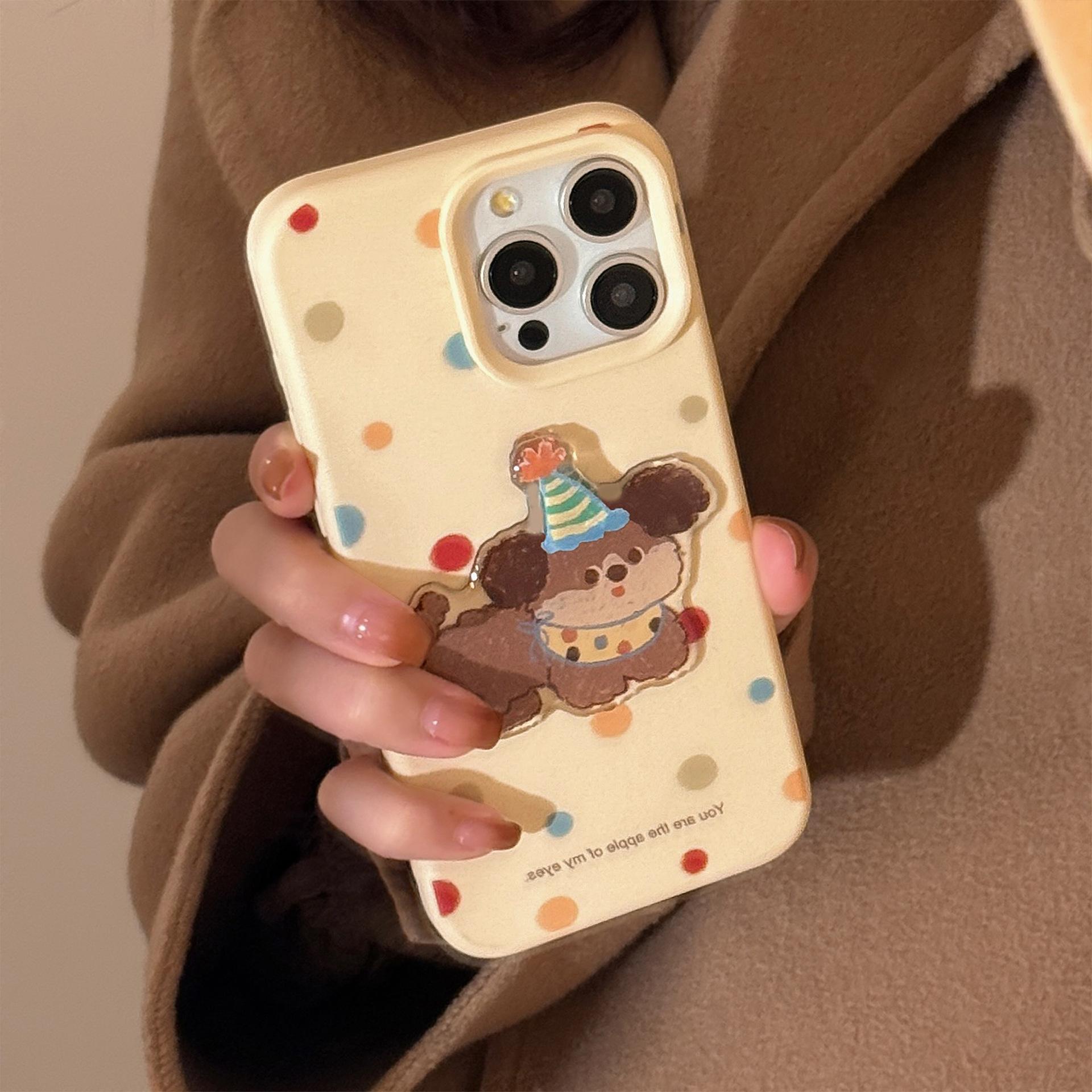 

Applicable To Apple 16 Mobile Phone Case 17 Korean Style Polka Dot Three Dimensional Puppy Iphone13 Hanging Chain 15promax Soft Sleeve 12 12pro max(6.7)